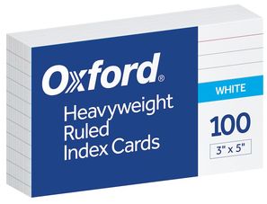 Oxford® Heavyweight Front Ruled Index Cards. 3 X 5 in. White. 100 cards/pack.