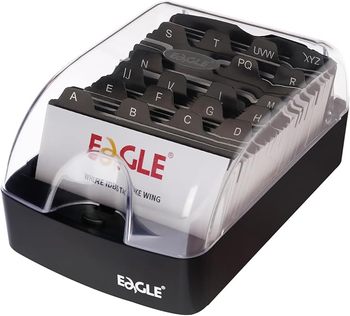 Eagle Push-Button Business Card Box. 146 X 101 X 75 mm. Black and Clear.