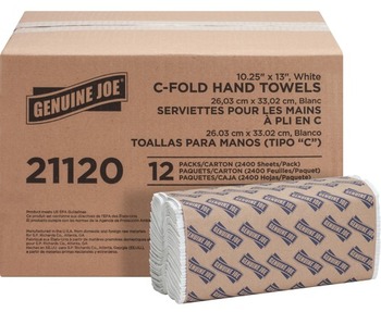 Genuine Joe Paper C-fold Towels. 1-Ply. White. 200 sheets/pack, 12 packs/case.