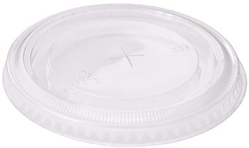 Amhil PET Flat Cup Lids with X Straw Slot. Clear. 500/case.