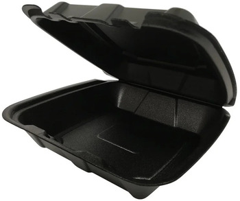 Ecopax Regal/Plain 1-Compartment U-Vent Hinged Foam Containers. 9 X 9 X 3 in. Black. 100 containers/sleeve, 2 sleeves/case.