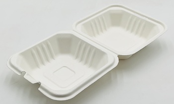CrystalWare EcoDine Compostable Bagasse Hamburger Clamshells. 6 in. 125/pack, 4 packs/case.