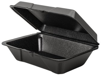 Ecopax Ceres/Plain 1-Compartment Non-Vented Hinged Foam Containers. 6.5 X 9 X 2.75 in. Black. 100 containers/sleeve, 2 sleeves/case.