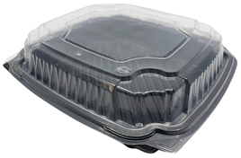 EcoView 1-Compartment Hinged Container with Vented Lid. 9.00 X 9.00 X 2.838 in. Black and Clear. 150/case.