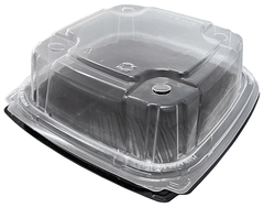 EcoView 1-Compartment Hinged Container with Vented Lid. 6.65 X 6.57 X 3.19 in. Black and Clear. 140/sleeve, 2 sleeves/case.