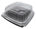A Picture of product ECO-PVS225BK EcoView 1-Compartment Hinged Container with Vented Lid. 6.65 X 6.57 X 3.19 in. Black and Clear. 140/sleeve, 2 sleeves/case.