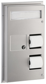 Bobrick B-357 ClassicSeries®  Partition-Mounted, Seat-Cover Dispenser, Sanitary Napkin Disposal and Toilet Tissue Dispenser