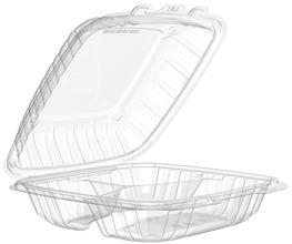 9IN 3COMP CLEAR PP HINGED CONTAINER