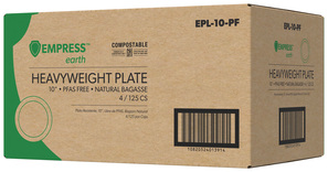 Empress Earth Heavy Weight Natural Bagasse Plates. 10 in. White. 125/pack, 4 packs/case.