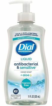 Dial® Professional Antibacterial & Sensitive Liquid Hand Soap. 11 oz. Unscented. 12 bottles/carton.