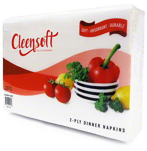 CrystalWare CleenSoft Dinner Napkins. 2 Ply. 15 X 17 in. White. 135/pack, 20 packs/case.