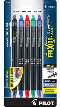 Pilot FriXion Point Synergy Clicker Erasable Extra Fine Gel Pens. 0.5 mm. Assorted Colors. 5/pack.