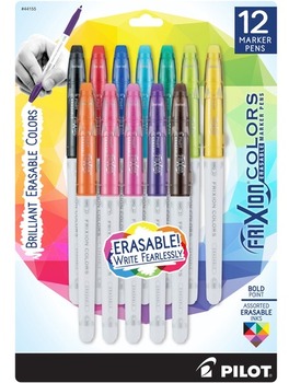 Pilot FriXion Colors Erasable Marker Pens. Assorted Bold Colors. 12/pack.