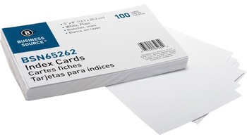 Business Source Plain Index Cards. 5 X 8 in. White. 100/pack.