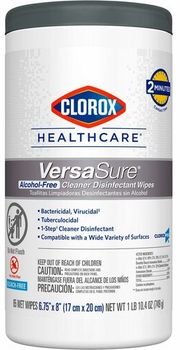 Clorox® Healthcare® VersaSure Cleaner 1-Ply Disinfectant Wipes. 6.75 X 8 in. White. 85/Canister