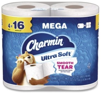 Charmin® Ultra Soft Septic Safe Bathroom Tissue Mega Rolls. 2-ply. 4 X 3.92 in. White. 208 sheets/roll, 4 rolls/pack, 8 packs/carton.