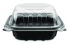 A Picture of product KRT-FPPHC66PP1C Karat® Polypropylene Plastic Hinged Containers. 6 X 6 X 3 in. Black/Clear. 50/pack, 6 packs/carton.