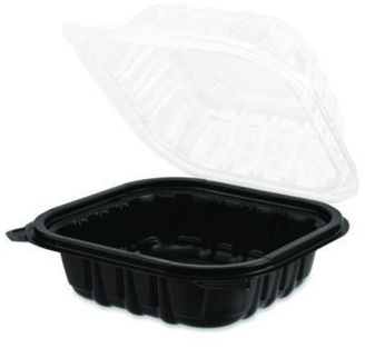 Karat® Polypropylene Plastic Hinged Containers. 6 X 6 X 3 in. Black/Clear. 50/pack, 6 packs/carton.