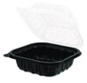 A Picture of product KRT-FPPHC66PP1C Karat® Polypropylene Plastic Hinged Containers. 6 X 6 X 3 in. Black/Clear. 50/pack, 6 packs/carton.