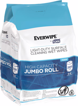 Everwipe by Tork Light-Duty Surface Cleaning Wet Wipe Jumbo Rolls 8" X 1250' White  2500 Wipes per Roll, 2 Rolls per Case