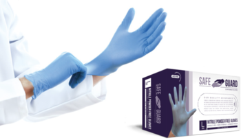 Crystalware Safe Guard Powder Free Nitrile Gloves. Size X-Large. 4.5 mil. Blue. 100 gloves/dispenser, 10 dispensers/case.
