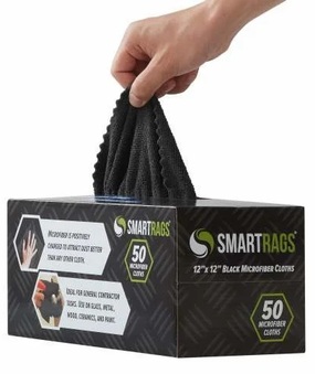 SmartRags® Microfiber Cloths, 200 GSM, 12"x12", 50/bx - 8 bxs/cs - Black