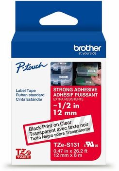 Brother P-Touch® TZe Series Extra-Strength Adhesive Laminated Labeling Tape,  1/2w, Black on Clear