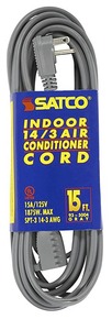 15 Foot Gray Heavy Duty Air Conditioner/Appliance Cord-  14/3 Ga. SPT-3 Gray Cord With Sleeve-  15A-125V-  1875W