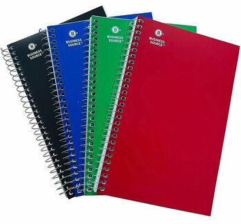 Business Source Wirebound Notebook 3-Subject, Medium/College Rule, Assorted Cover Colors, (120) 9.5 x 6 Sheets, 4/Pack