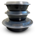 A Picture of product VND-EMBL48R Empress 48 oz 9" Round Container Microwaveable Combo Black Base w/ Clear Lid 150 / cs
