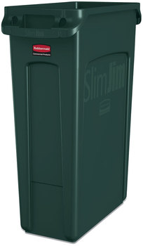 Rubbermaid® Commercial Slim Jim® with Venting ChannelsSlim Jim Receptacle with Venting Channels, Rectangular, Plastic, 23 gal, Dark Green