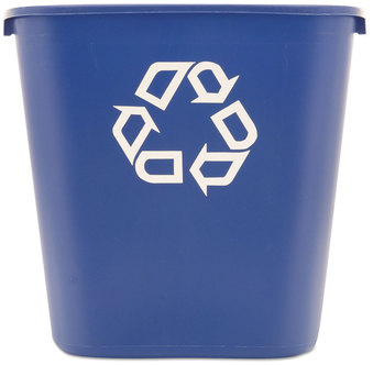 Rubbermaid Deskside Recycling Container, Medium with Universal Recycle Symbol. Blue. 7 gal. 14.4" L x 10.25" W x 15" H.