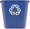 A Picture of product 968-453 Rubbermaid Deskside Recycling Container, Medium with Universal Recycle Symbol. Blue. 7 gal. 14.4" L x 10.25" W x 15" H.