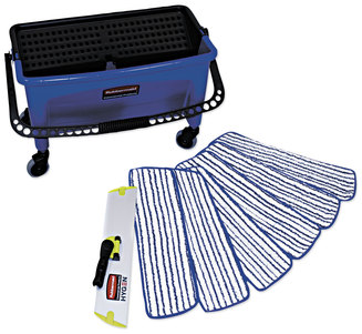Microfiber Flat Mop Floor Finishing System Bucket, 3 gal, Blue/Black/White